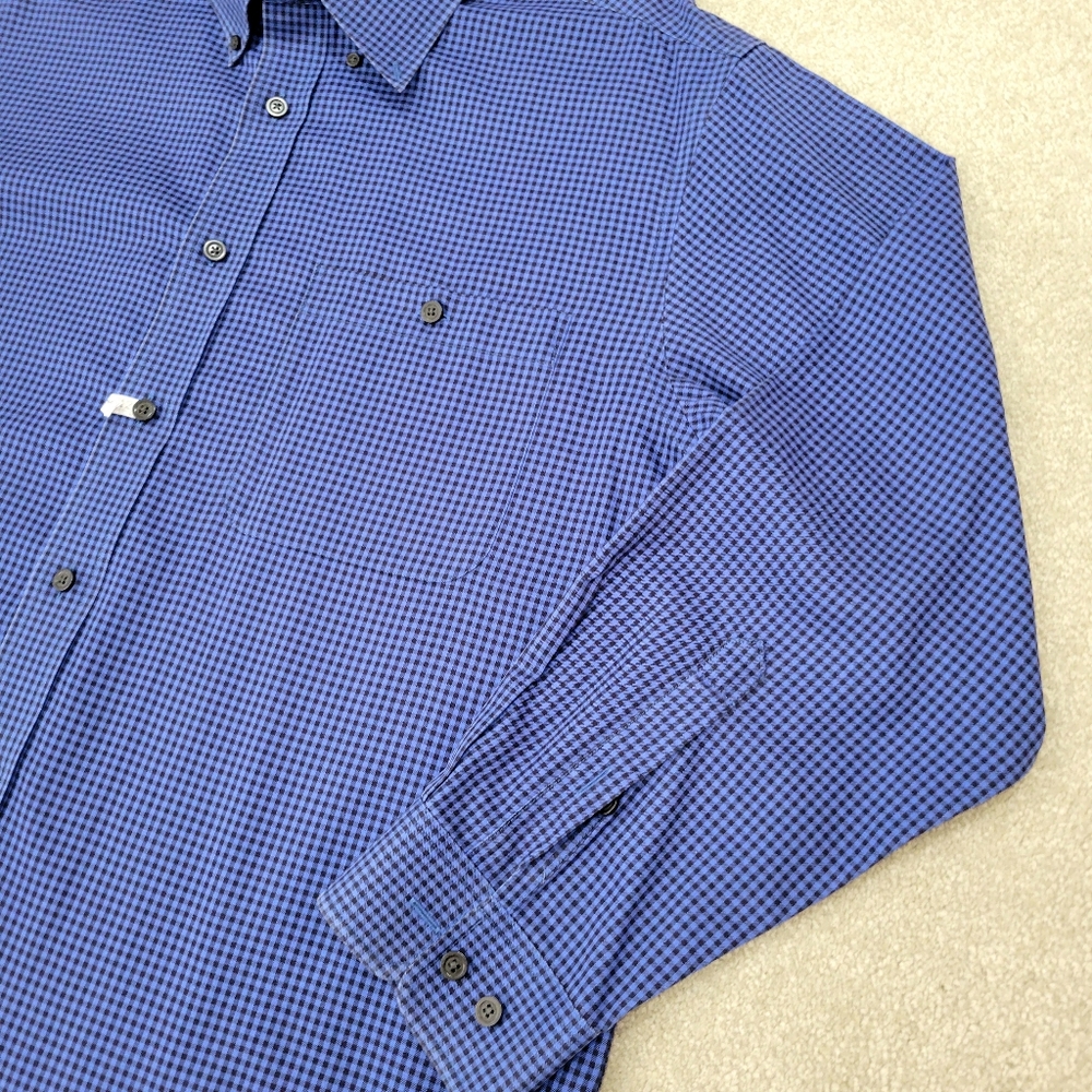 Orvis Gingham Check Long Sleeve Shirt Mens XL Button Down Collar Blue Black